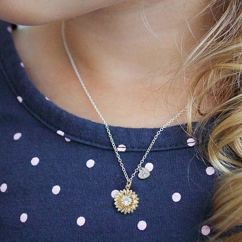 MONOZO Initial Sunflower Necklace for Women Trendy, 14k Gold Plated Sunflower Necklace Pendant CZ Heart Letter Initial Necklace You are My Sunshine Gifts Sunflower Jewelry A - Image 5